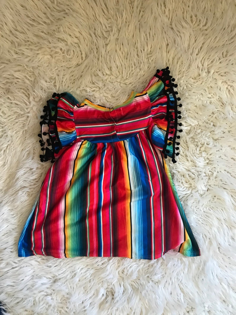 Toddler Girl Serape Dress / Mexican Fiesta Pom Pom Dress /Red | Etsy