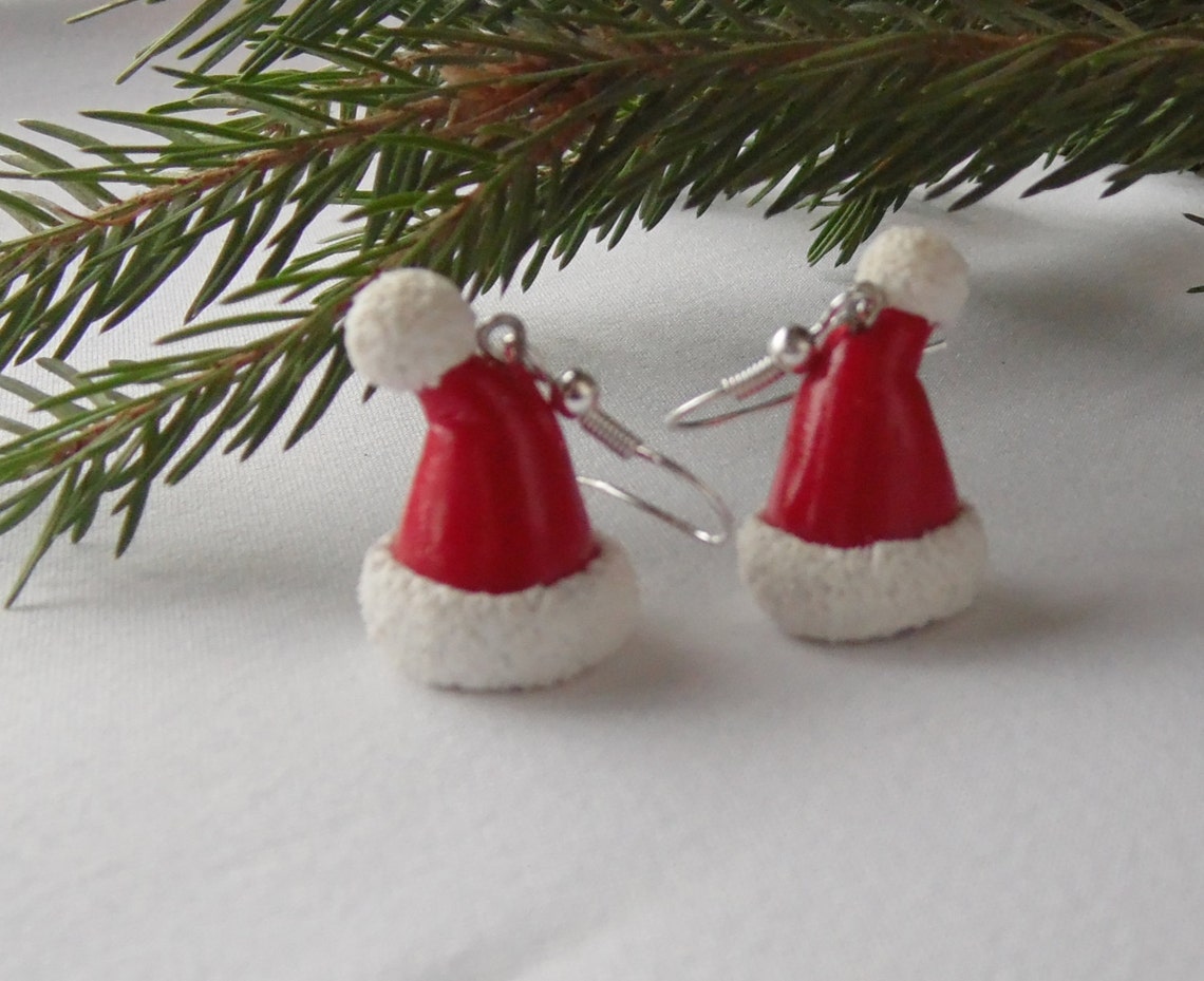 Santa Claus hat earrings red christmas Santa Claus cap  Etsy